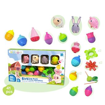 Jeu d'éveil Lalaboom Boite de perles éducatives 4 animaux 41 pièces