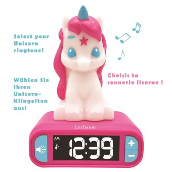 Réveil avec Veilleuse en 3D Lexibook Licorne et effets sonores