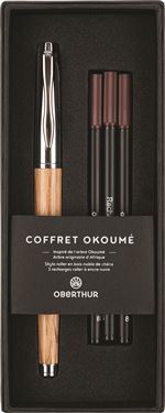 Coffret Stylo roller avec 3 recharges Oberthur Okoume Chêne