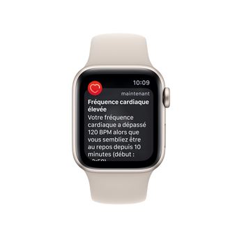 Apple Watch SE GPS 2ème génération, boîtier Aluminium Lumière Stellaire 40mm avec Bracelet Sport Lumière Stellaire