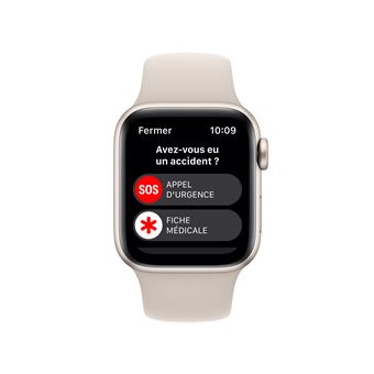 Apple Watch SE GPS 2ème génération, boîtier Aluminium Lumière Stellaire 40mm avec Bracelet Sport Lumière Stellaire