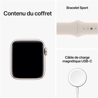 Apple Watch SE GPS 2ème génération, boîtier Aluminium Lumière Stellaire 40mm avec Bracelet Sport Lumière Stellaire