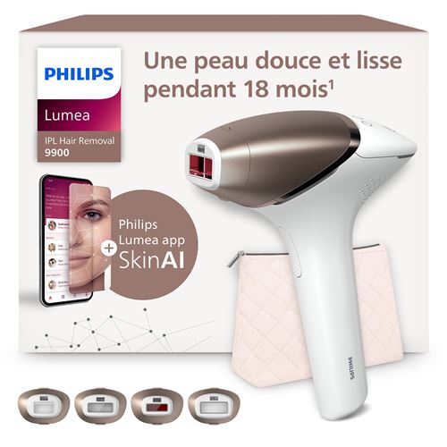 Philips IPL-Haarentferner "Philips Lumea Series 9900 BRI951/01" 450.000 Lichtimpulse 4 Aufsätze (Achseln, Bikinizone, Körper, Gesicht), 2 SkinAI Funktionen