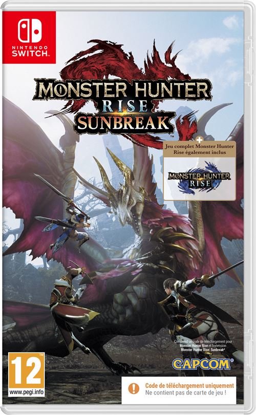 Pochette avant du jeu Monster Hunter Rise Sunbreak Code in a Box Nintendo Switch