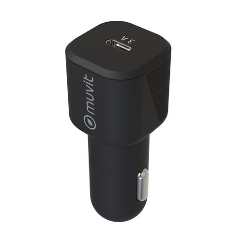 Chargeur voiture + Câble USB Type C/Lightining 18 Watts Muvit For Change Noir