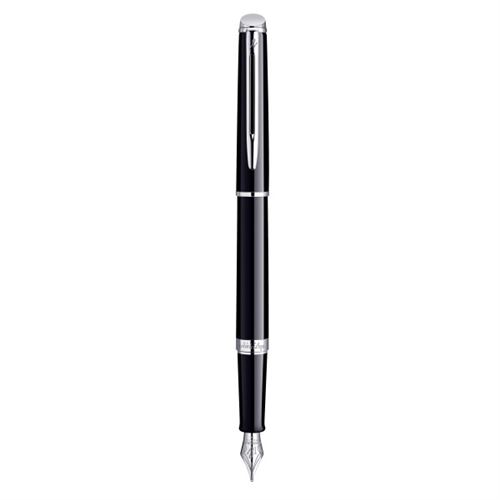 Stylo plume H&eacute;misph&egrave;re laqu&eacute; noir et palladium plume moyenne