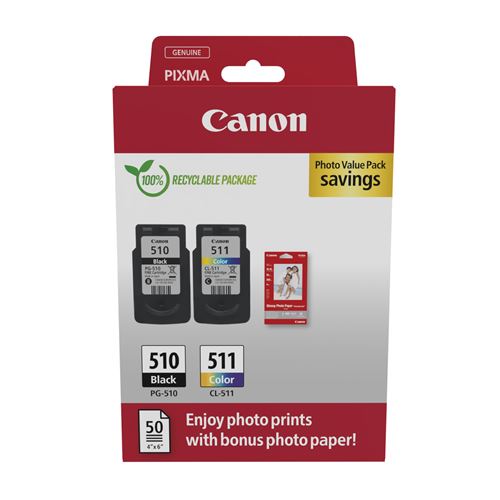 Pack De 2 Cartouches + Couleur + Papier Photo Canon Pg 510 / Cl 511 Canon - vue 2