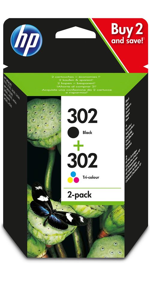 Pack de 2 Cartouches d encre HP 302 Noir et Trois Couleurs