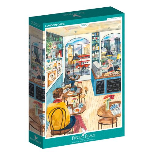 Alize Puzzle Adulte Pieces & Peace London Cafe Aquarelle 2000 Pièces Carton Bleu 98x69cm - vue 3