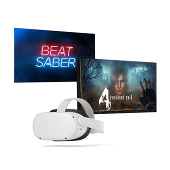 Pack Casque de réalité virtuelle Meta Quest 2 128Go + Resident Evil 4 + Beat Saber