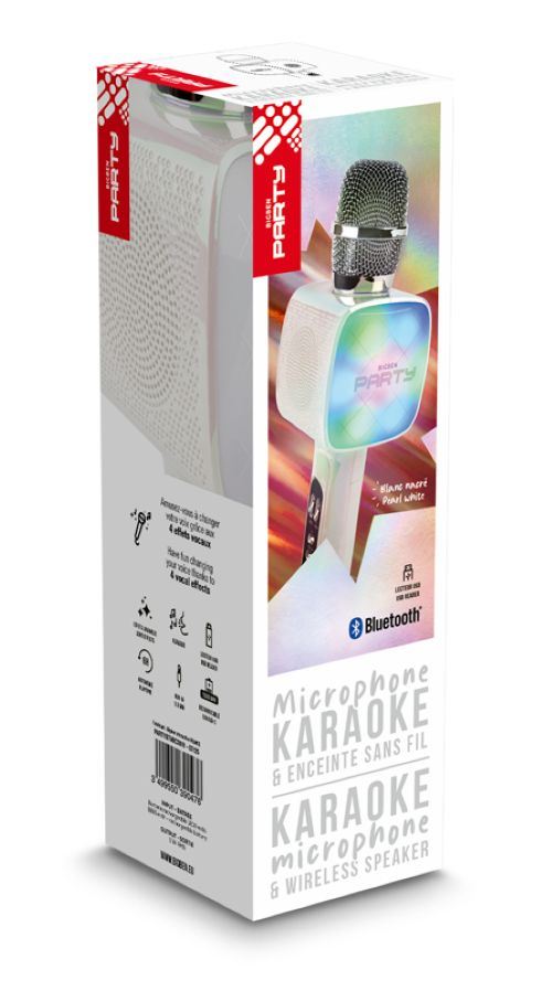 Microphone Bigben Party et Enceinte Sans Fil Bluetooth Blanc