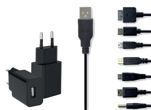Câbles et chargeur 7 en 1 Alpha Omega Players Multi Consoles Noir