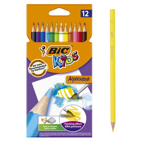 Pochette 12 crayons de couleur aquarellable Bic Aquacouleur
