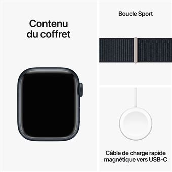 Apple Watch Series 9 GPS 41 mm Boîtier en aluminium minuit avec boucle Sport minuit