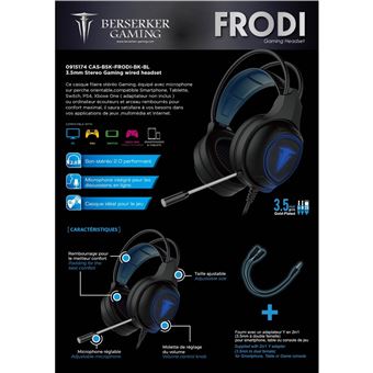 Casque filaire Gaming Alpha Omega Players Berserker Frodi pour PC/PS4/Xbox One/Nintendo Switch/Smartphone/Tablette Noir et Bleu