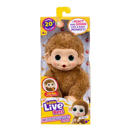 Peluche Little Live Pets Animal 26766 – Bébé Singe Mini Caramel, Interactif