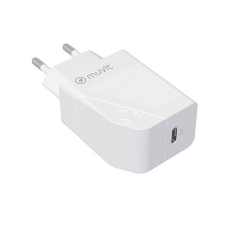 Chargeur secteur 18 Watts + Câble USB Type C/Lightning Muvit For Change Blanc