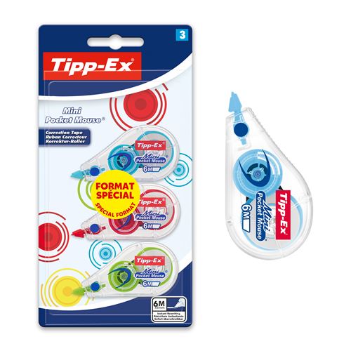 Blister de 3 correcteurs BIC Tipp-Ex Mini Pocket Mouse