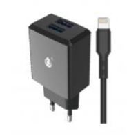 Chargeur Dual USB 2 ports One+ Noir pour iPhone 8 X 12 et 13 + Câble