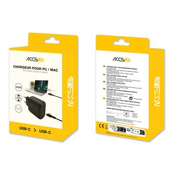 Chargeur secteur pour ordinateur portable Accsup USB Type-C 45 W Noir