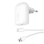 Chargeur secteur pour téléphone mobile Belkin avec PPS + Câble USB Type C Blanc