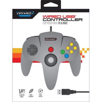 Manette PC et Mac Retro-bit Filaire Nintendo 64 USB Grise - 1
