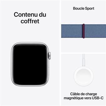 Apple Watch SE GPS + Cellular, boîtier en Aluminium Argent de 40 mm avec boucle sport Bleu Hiver