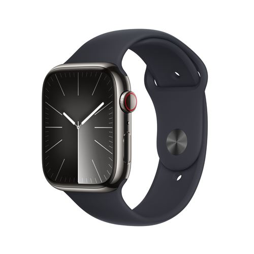 Apple Watch Series 9 GPS + Cellular Boîtier en Acier Inoxydable Graphite de 45 mm avec Bracelet Sport Minuit M/L