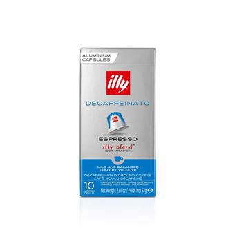 Boite de 10 Capsules café Illy Torrefaction Classique Décaféiné 8994 Argent et Bleu