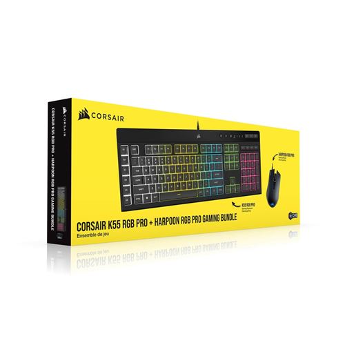 Pack Gaming Clavier filaire Corsair K55 Noir + Souris Gaming filaire Corsair Harpoon RVB Noir
