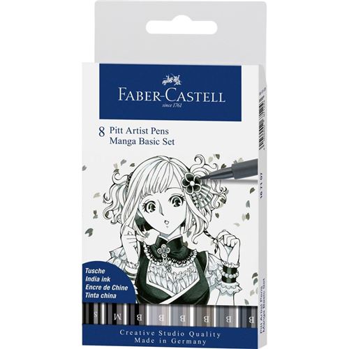 Set de 8 Feutres Faber-Castell Pitt Artist Pens Manga Noir et Gris
