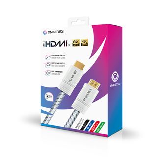 Câble HDMI 2.1, Ultra HD 8K, Tressé Résistant, Noir, 3 mètres