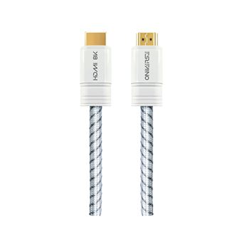 Câble HDMI 2.1 tressé ONIVERSE 3m 8K 60Hz 4K 120Hz Haute vitesse 48 Gbit/s HDR Dynamique HDMI 8K Compatible avec PS5 PS4 Nintendo Switch Xbox Series/One PC TV 3 mètres Blanc