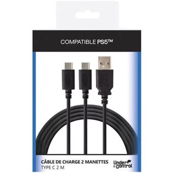 Câble de recharge Type C Under Control 3 m Noir pour 2 manettes PS5™