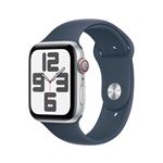 Apple Watch SE GPS + Cellular, boîtier en Aluminium Argent de 44 mm avec bracelet sport Bleu Orage S/M