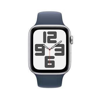 Apple Watch SE GPS + Cellular, boîtier en Aluminium Argent de 44 mm avec bracelet sport Bleu Orage S/M