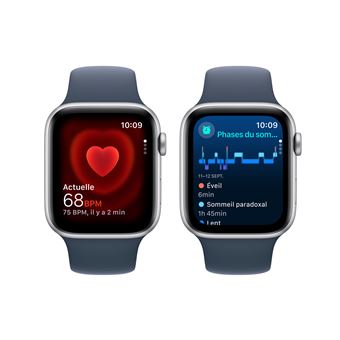 Apple Watch SE GPS + Cellular, boîtier en Aluminium Argent de 44 mm avec bracelet sport Bleu Orage S/M