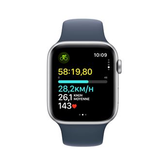 Apple Watch SE GPS + Cellular, boîtier en Aluminium Argent de 44 mm avec bracelet sport Bleu Orage S/M