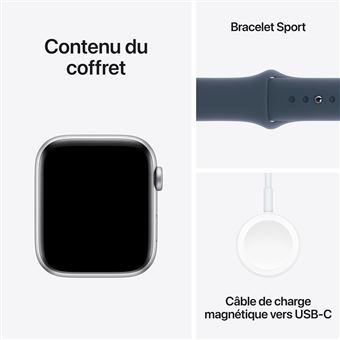 Apple Watch SE GPS + Cellular, boîtier en Aluminium Argent de 44 mm avec bracelet sport Bleu Orage S/M