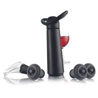 Pompe à Vide VacuVin Noire + 4 Bouchons - Pour Conserver Le Vin Plus Longtemps