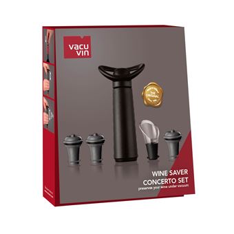 Coffret VacuVin Pompe à vide noire 3 bouchons 1 anti-goutte