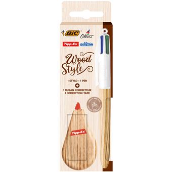 Coffret Stylo à bille BIC et Tipp-Ex Mini Pocket Mouse Ruban de Correction Effet Bois