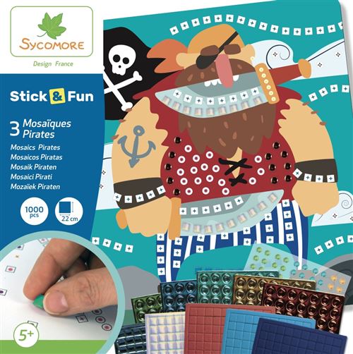 Kit créatif Au Sycomore Stick et Fun 3 Mosaïques Pirates