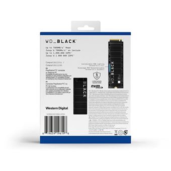 Disque SSD interne WD_BLACK SN850 NVMe 1 To sous licence officielle pour consoles PS5 Noir