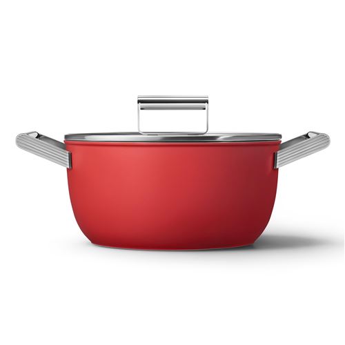 Faitout Smeg CKFC2411RDM 24 cm Rouge avec couvercle en verre