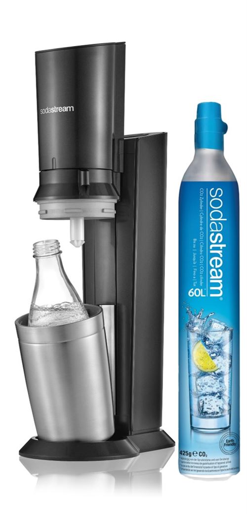 Machine à eau pétillante Sodastream Crystal Noir avec une carafe en verre