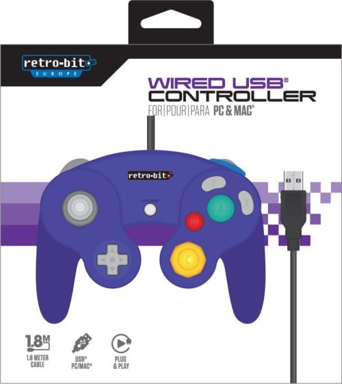Manette PC et Mac Retro-bit Filaire Gamecube USB Violette