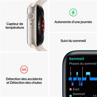 Apple Watch Series 8 GPS, boîtier Aluminium Minuit 41 mm avec Bracelet Sport Minuit