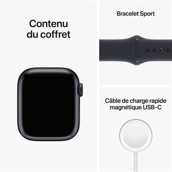 Apple Watch Series 8 GPS, boîtier Aluminium Minuit 41 mm avec Bracelet Sport Minuit