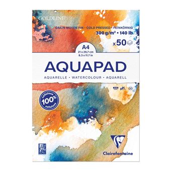 Bloc de papier aquarelle Clairefontaine Aquapad 50 feuilles A4 300g/m2 - 1
